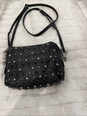 Miu Miu Black Leather Studded Crossbody Bag